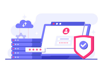 Database protection, Cyber security, Data Center, File management, cloud storage, Privacy data protection flat illustration for landing page, mobile app, poster, flyer, web banner, infographic