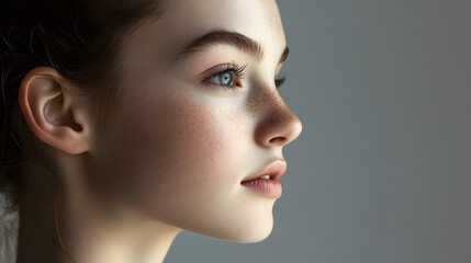 Fototapeta premium Profile face of young beautiful woman with clean skin.