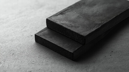 A close-up of activated charcoal resting on a smooth light gray background, giving a sleek, modern, and clean appearance.