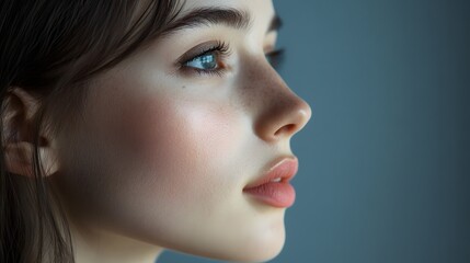 Fototapeta premium Profile face of young beautiful woman with clean skin.