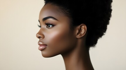 Fototapeta premium Profile face of young beautiful woman with clean skin.