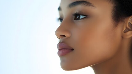 Fototapeta premium Profile face of young beautiful woman with clean skin.