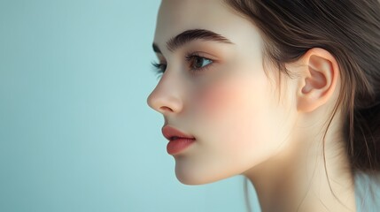 Naklejka premium Profile face of young beautiful woman with clean skin.