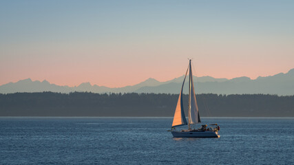 Serene Sunset Sail with Olympic Mountains