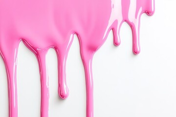 A close-up of pink paint flowing and pooling on a clean white backdrop.