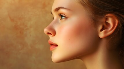 Fototapeta premium Profile face of young beautiful woman with clean skin.