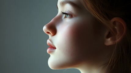 Fototapeta premium Profile face of young beautiful woman with clean skin.