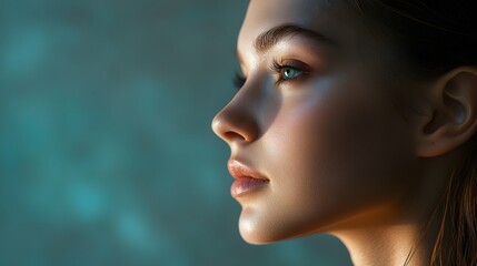 Fototapeta premium Profile face of young beautiful woman with clean skin.