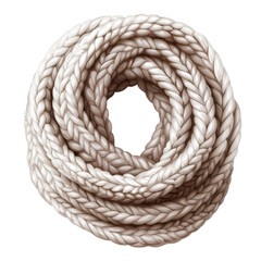 Twisted braided rope, white isolated background.