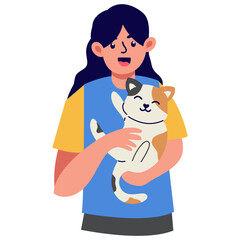 People Character with Cute Cat. Isolated Cartoon Vector Illustration.
