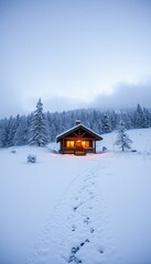 Cozy Snowy Cabin in Winter Landscape - Winter Photography