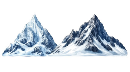A stunning depiction of two majestic snow-capped mountains, showcasing their sharp peaks and vast icy slopes against a dark background.