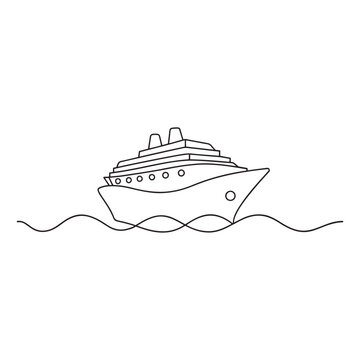 recommend clip art: Cruise Liner Transport isolated continuous line art flat vector illustration on white background