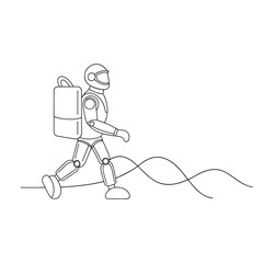 Delivery Robot Transport isolated continuous line art flat vector illustration on white background