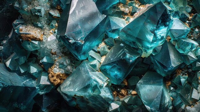 A close up of blue crystals with a gold tint