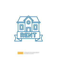 The image features a simple blue outline of a house with a banner that reads 