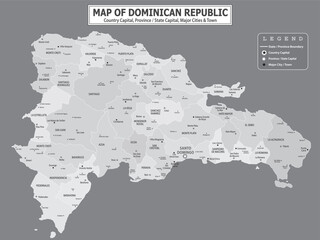 Naklejka premium Political map of country with capital, province or state capital, major cities and town.