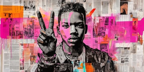 Fototapeta premium Graffiti collage combines mixed media for a powerful statement.