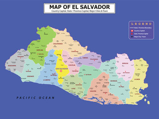 Obraz premium Political map of country with capital, province or state capital, major cities and town.