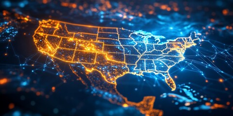 Artistic map illustrating the interconnectedness of American networks.