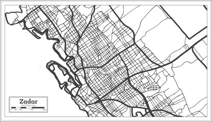 Zadar Croatia City Map in Black and White Color in Retro Style. Outline Map.