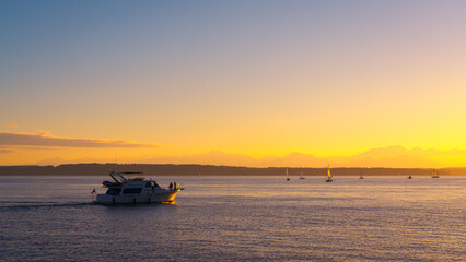 Serene Sunset Sail with Olympic Mountains