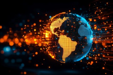 Obraz premium Digital World Globe Showcasing America and Global Connectivity.