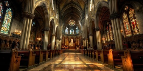 Fototapeta premium A large church with many stained glass windows