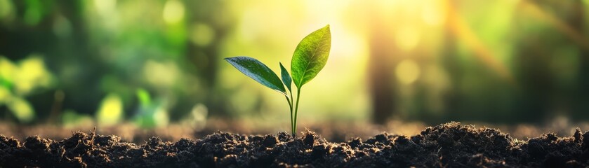 New life sprouting, tiny plant emerges from fertile soil, symbolizing growth and renewal