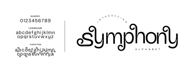 Symphony typography beauty fashion elegant minimalist serif italic fonts decorative wedding vintage retro logos. Minimal luxury font alphabet logo. Vector illustration