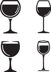 Wine Silhouette Icons - Black Wine Glass and Bottle Design Set