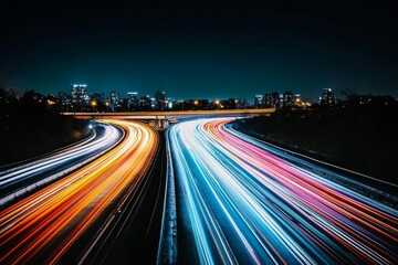 Long Exposure Light Trails on a City Highway 