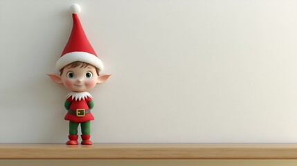 Whimsical festive figurine perched on a shelf, adding touch of holiday cheer to any home decor