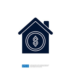 A simple graphic representation of a house with a dollar sign inside, symbolizing finance, real estate, or investment.