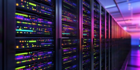 Naklejka premium The endless horizon of data centers unveiled in a panoramic view.