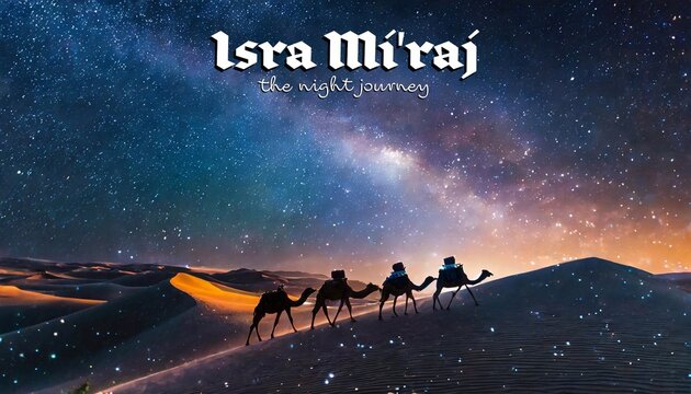 Isra Mi'raj Poster Design with Islmaic Ornamnet. Islamic Holiday