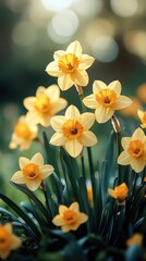 Fototapeta premium Yellow narcissus flowers blooming in spring garden