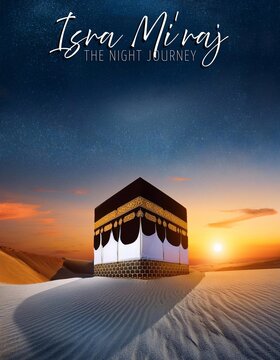 Isra Mi'raj Poster Design with Islmaic Ornamnet. Islamic Holiday