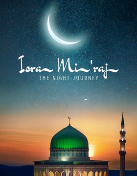 Isra Mi'raj Poster Design with Islmaic Ornamnet. Islamic Holiday