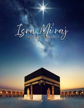 Isra Mi'raj Poster Design with Islmaic Ornamnet. Islamic Holiday