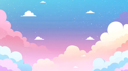 Colorful pastel sky with fluffy clouds during sunset in a serene landscape