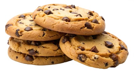 Three Chocolate Chip Cookies Stacked on a Tiled Surface