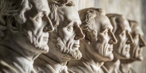 Portraits of U.S. Founding Fathers on a Marble Wall