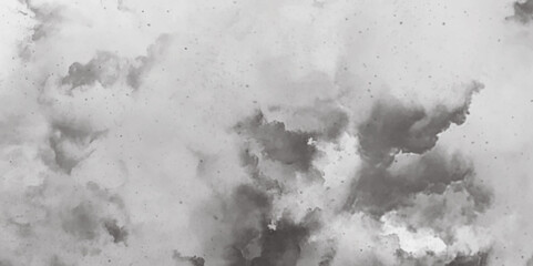 Abstract white and gray isolated cloud cumulus clouds. Gray aquarelle painted realistic fog or mist smoky textured canvas design. White and ash messy wall stucco texture background.
