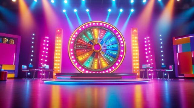 Exciting entertainment concept with a colorful spinning wheel.