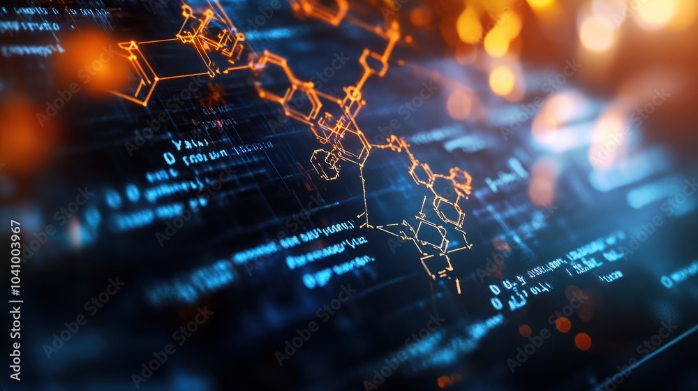 Poster close-up of intricate science formulas on a transparent computer screen, bright and precise. 32k, fu