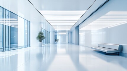 A modern, minimalist hallway with sleek design and natural elements.