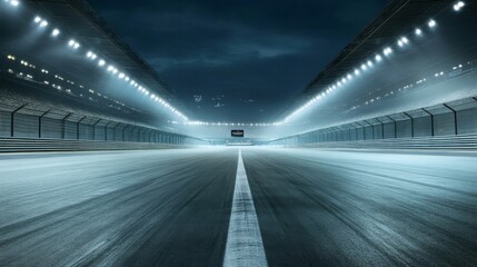 Spotlights enhance the excitement of the race track arena experience.