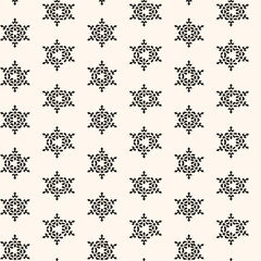 Simple minimalist floral pattern. Minimal seamless texture with small flower shapes. Abstract black and white geometric background. For print, package