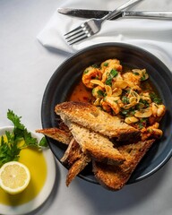 Gourmet Shrimp Scampi with Toasted Bread and Fresh Lemon